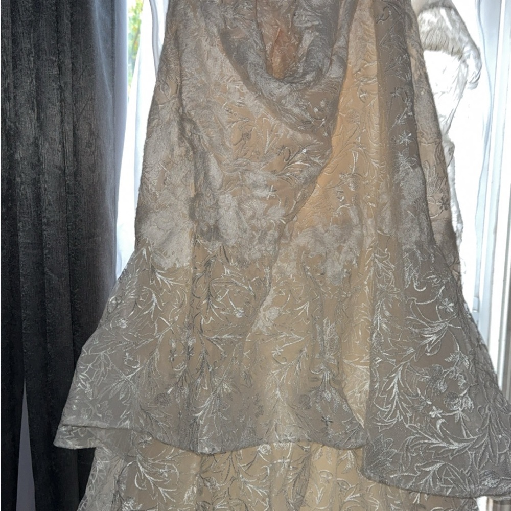 David's Bridal Lace Wedding Dress in Cream and Silver